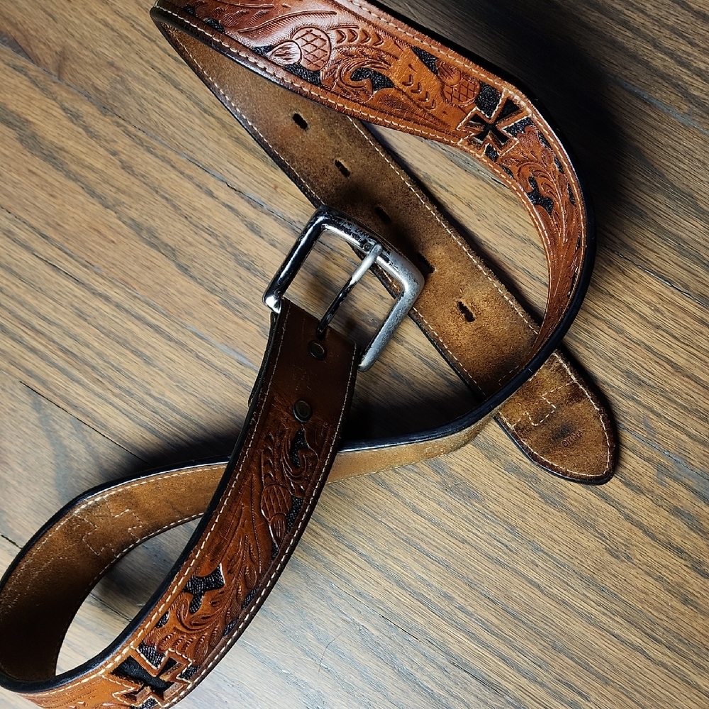 Brown Leather Embossed Belt